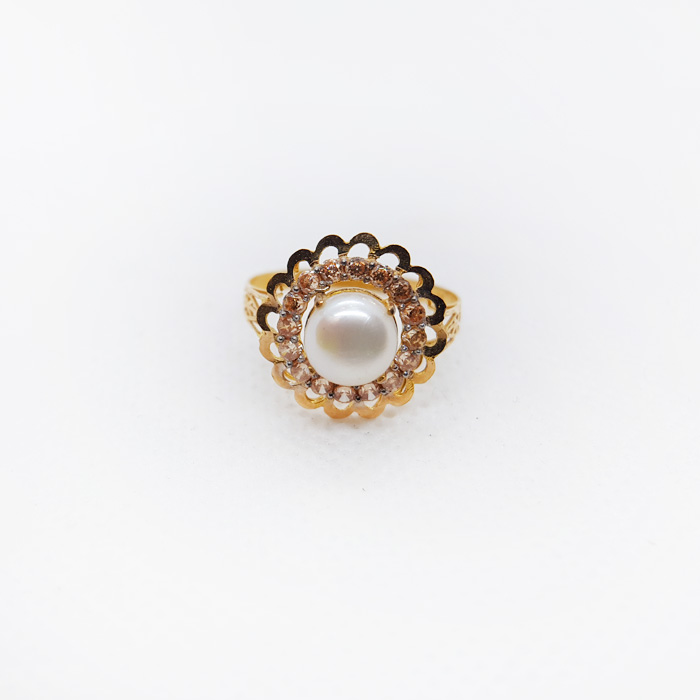 Gold Ring For Ladies with Pearl Stone