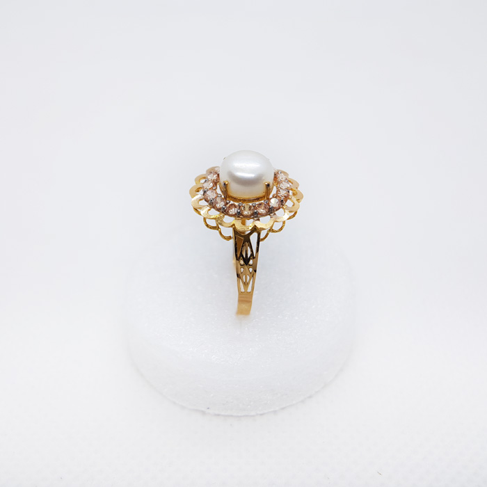 Gold Ring For Ladies with Pearl Stone