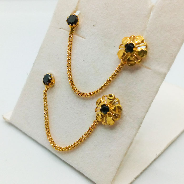 Elegant Black Stone Double Step Gold Tops