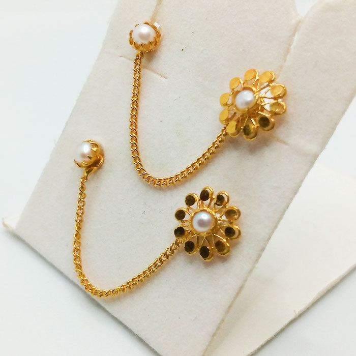 Charming Pearl Stone Double Step Gold Tops