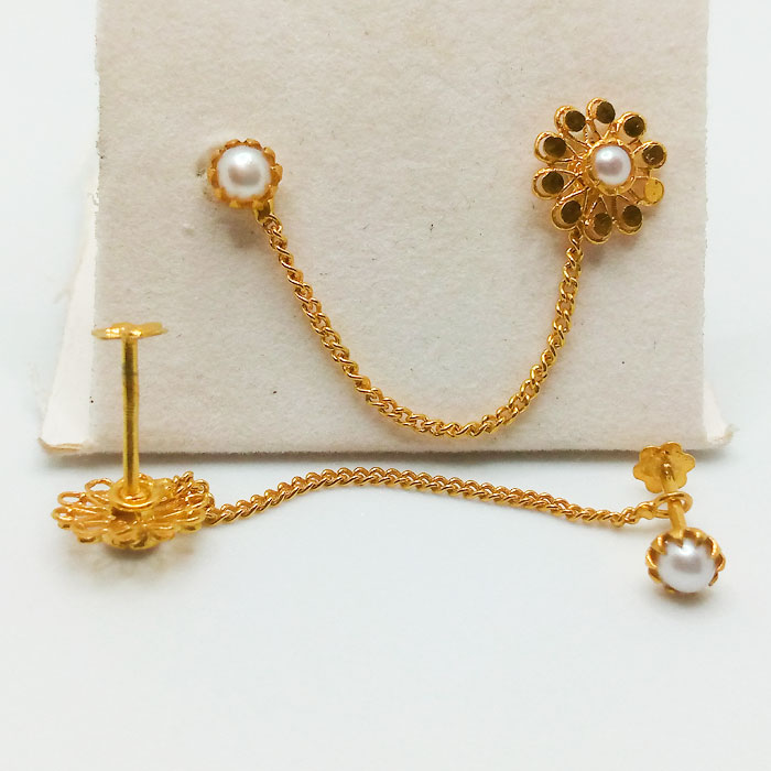 Charming Pearl Stone Double Step Gold Tops