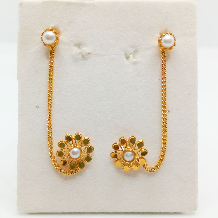 Charming Pearl Stone Double Step Gold Tops