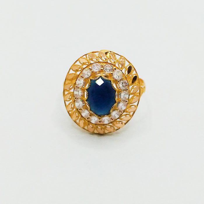 Pure Gold Ladies Ring With Blue Stone