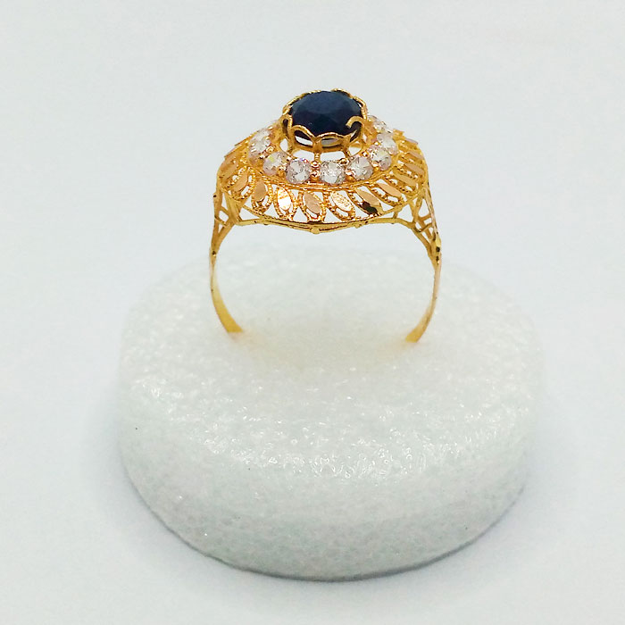 Pure Gold Ladies Ring With Blue Stone