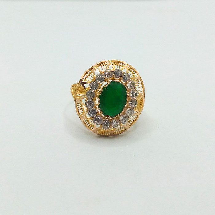 Pure Gold Ladies Ring With Green Stone