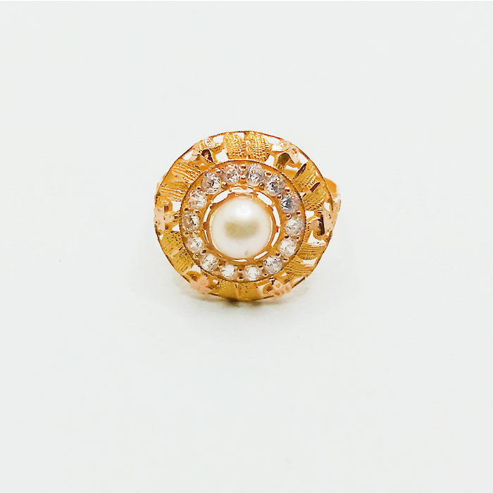 Pure Gold Ladies Ring With Pearl Stone