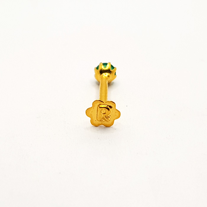 Gold Nose Pin with Small Green Stone