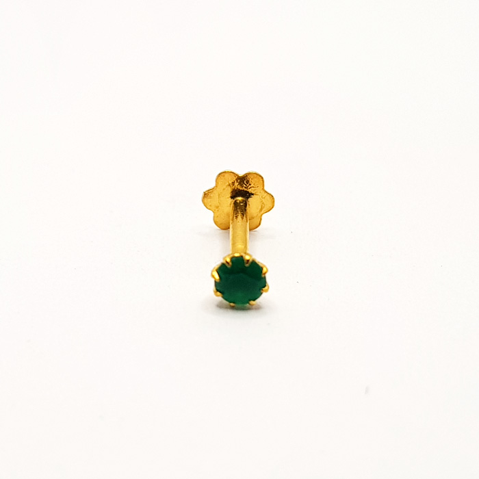 Gold Nose Pin with Small Green Stone