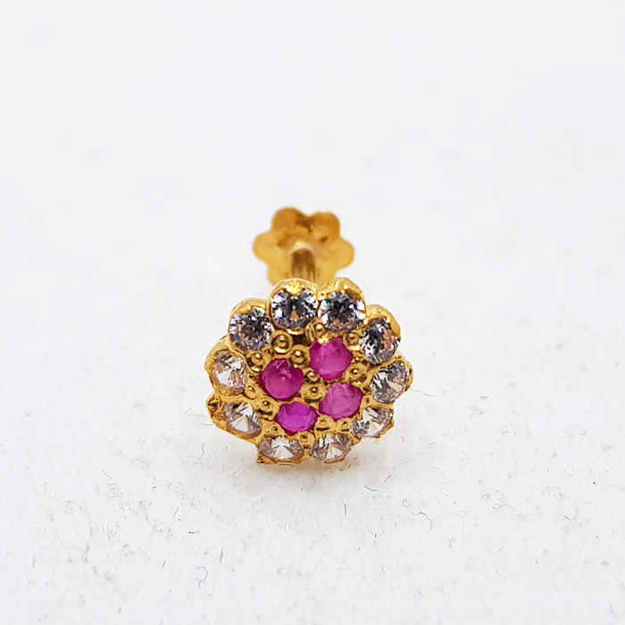 Pink & White Stones Gold Nose Pin