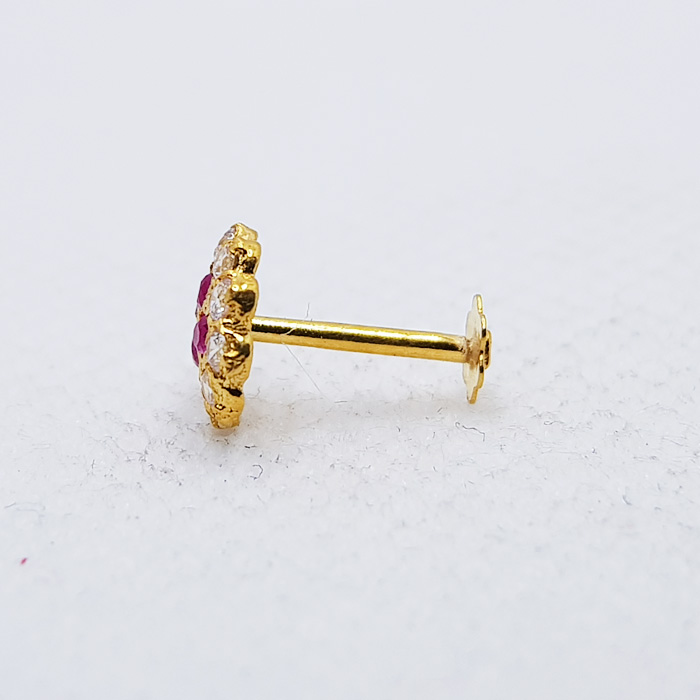 Pink & White Stones Gold Nose Pin