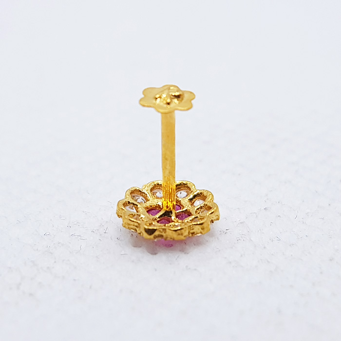 Pink & White Stones Gold Nose Pin