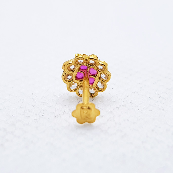 Pink & White Stones Gold Nose Pin