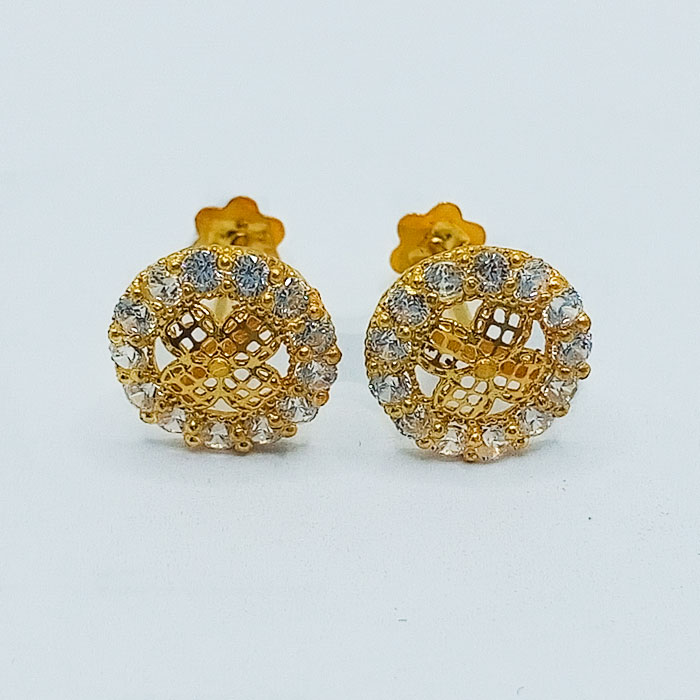Round Shape Gold Tops in White Stone