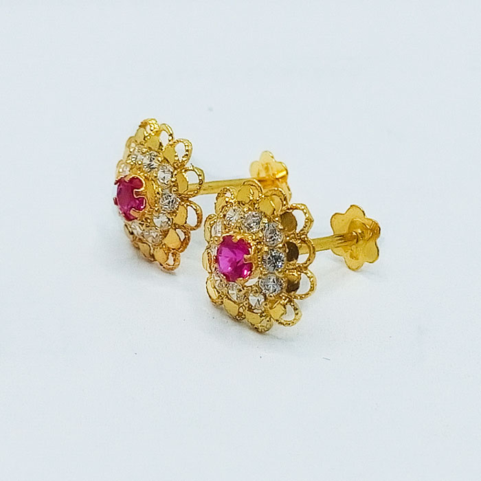 Flower Style Gold Tops with Rubi Stone