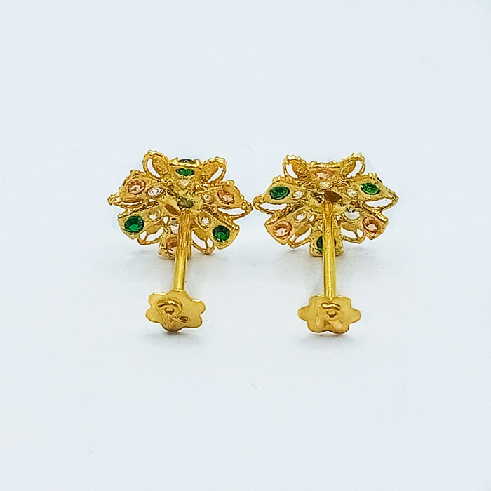 Flower Shape Gold Tops in Green Stone