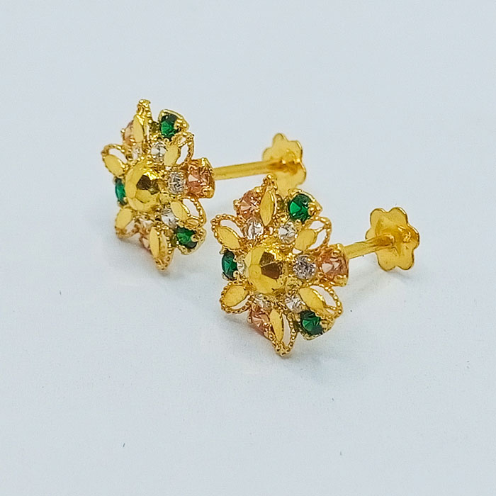 Flower Shape Gold Tops in Green Stone