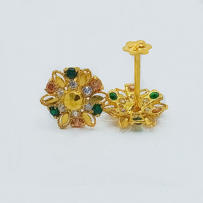 Flower Shape Gold Tops in Green Stone