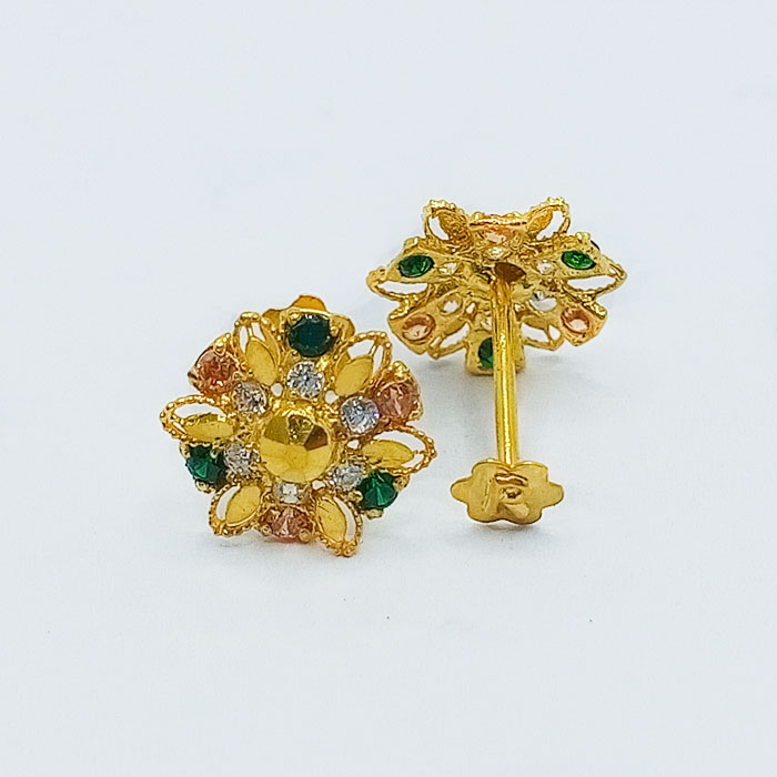 Flower Shape Gold Tops in Green Stone