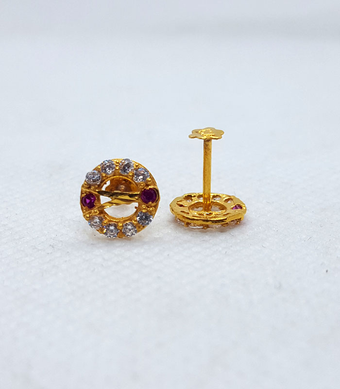 Round Shape Gold Tops with White Cubic Stones