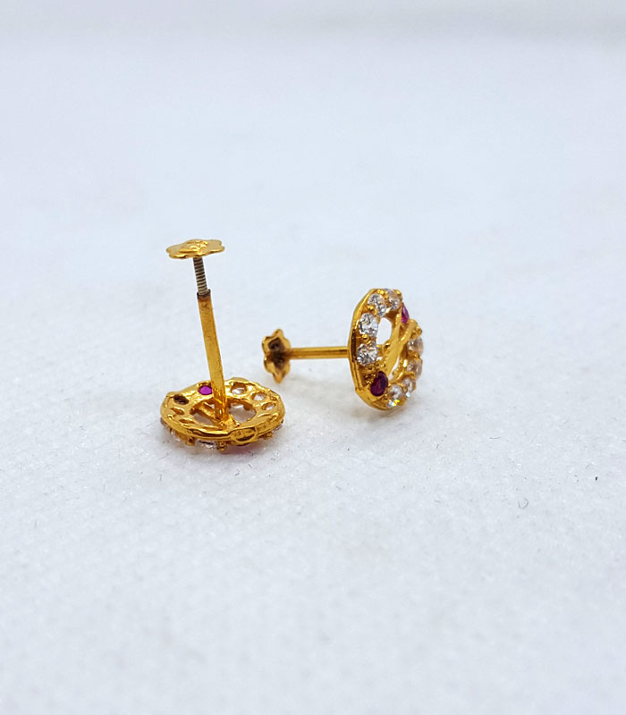 Round Shape Gold Tops with White Cubic Stones