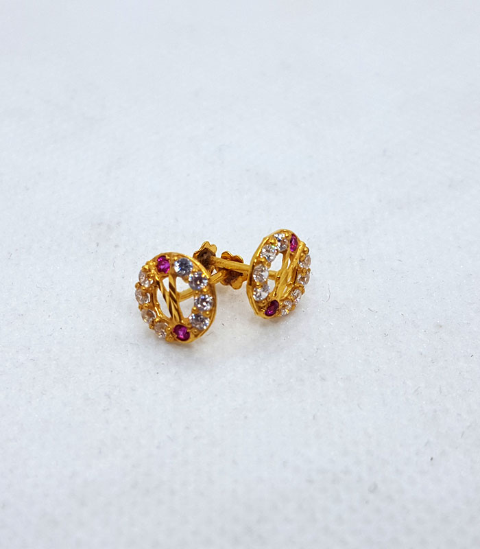 Round Shape Gold Tops with White Cubic Stones