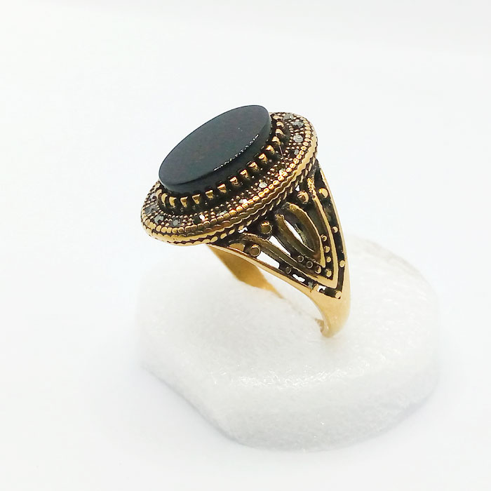 Black Stone Italian Silver Ring for Men