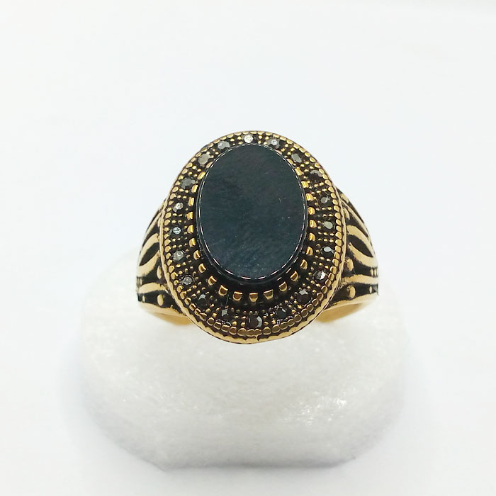 Black Stone Italian Silver Ring for Men