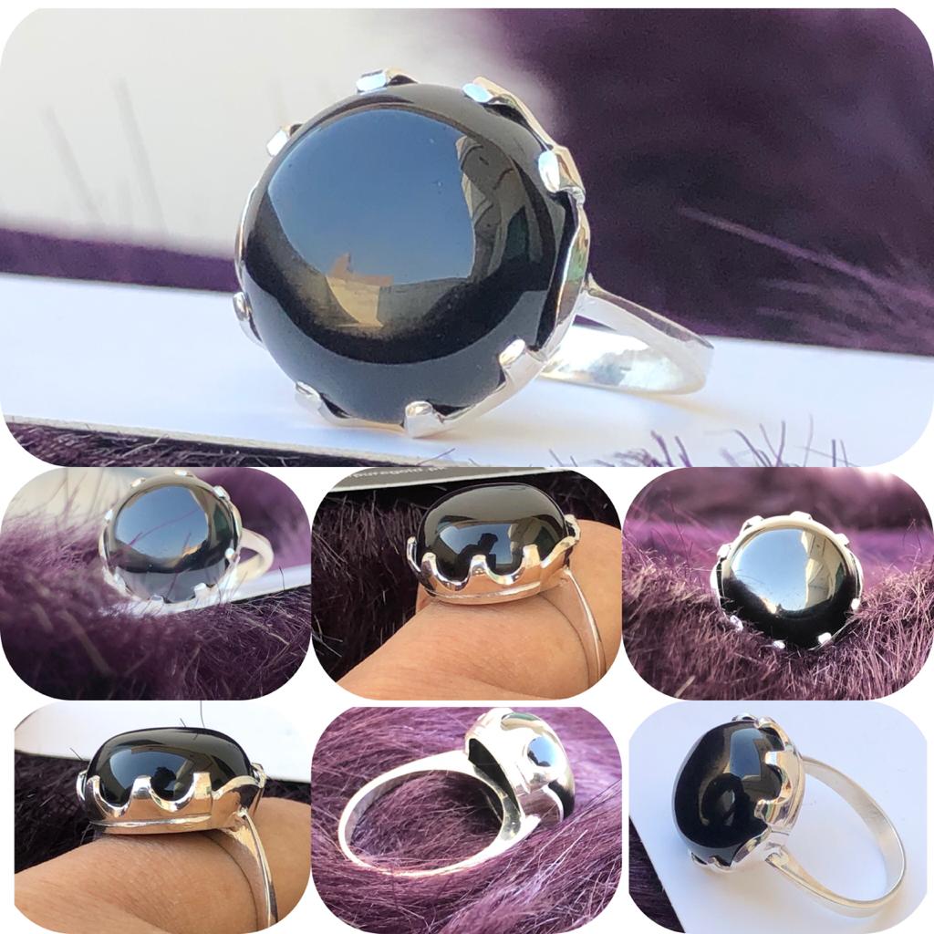 Silver ring for men with black Aqiq Stone