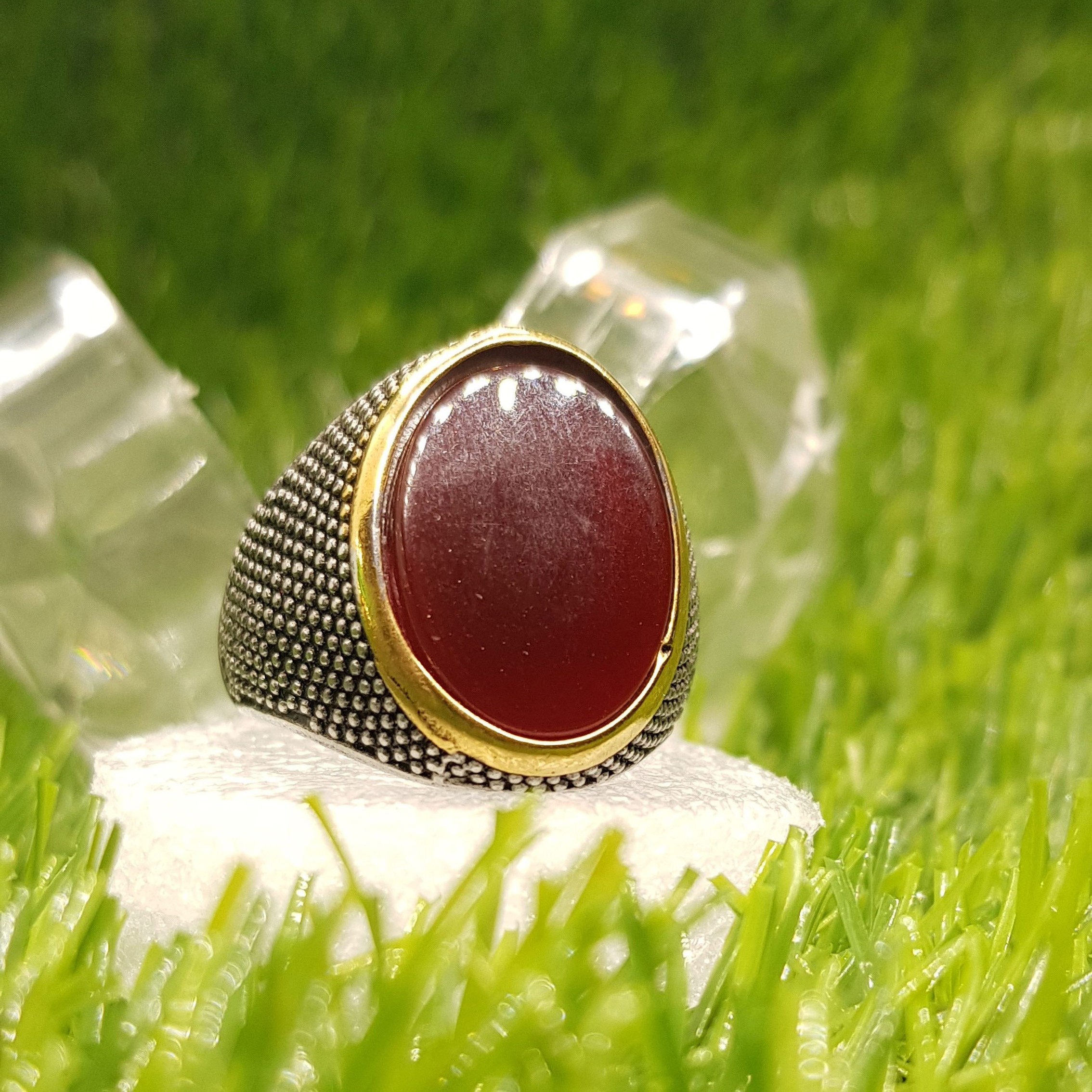 Mens Fashion Silver Ring With Red Zircon