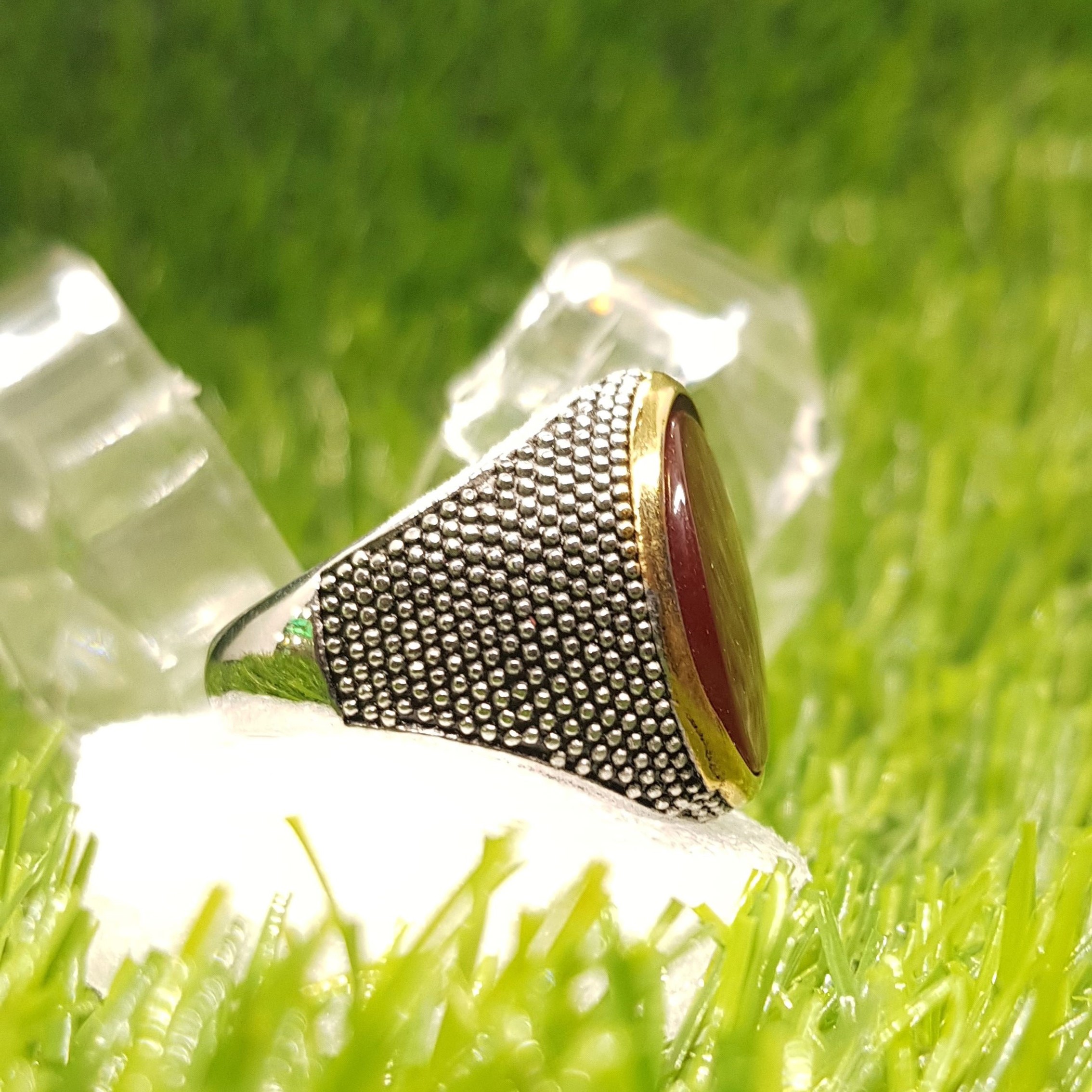 Mens Fashion Silver Ring With Red Zircon