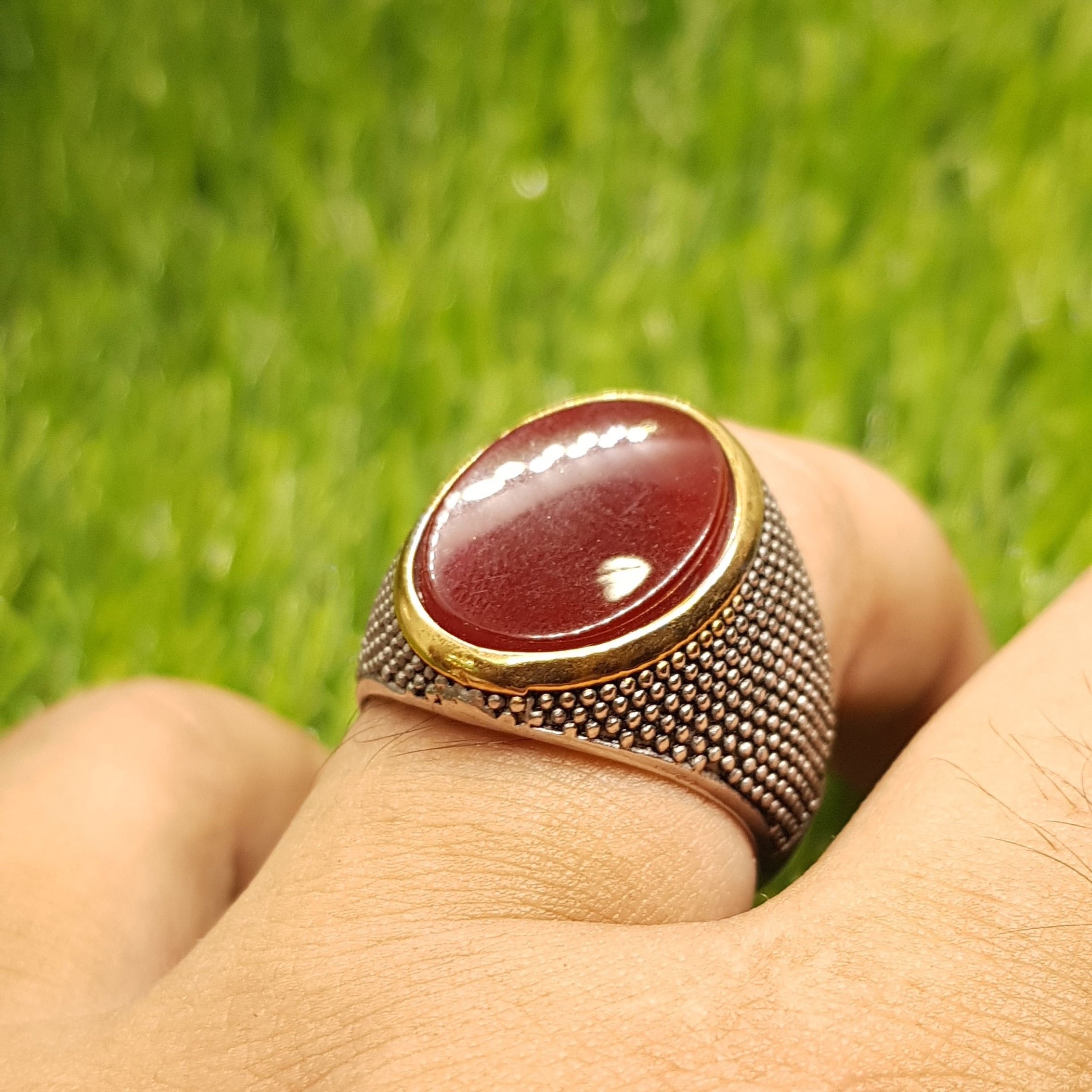 Mens Fashion Silver Ring With Red Zircon