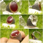 Mens Fashion Silver Ring With Red Zircon