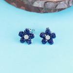 Silver Ear Tops with Blue Stones