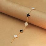 Black and White Clover Leaf Gold Bracelet