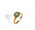 Emerald  Green Stone Gold Ring with Pearl